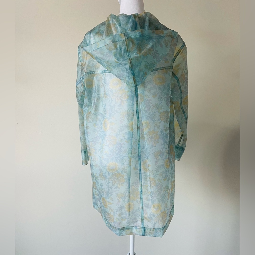 Free People Festival Teal and Yellow Floral Oversized Raincoat EUC Size XS - Picture 7 of 9